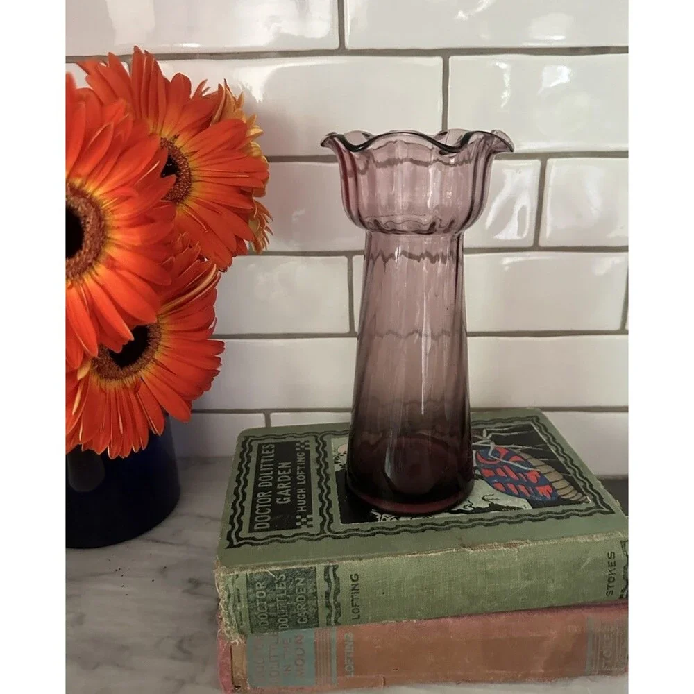 Vintage Amethyst Optic Ribbed Handblown Hyacinth Bulb Forcing 8